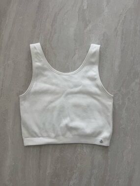 White Ribbed Crop Tank Top with Scoop Neck